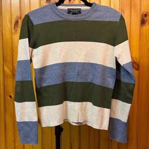 American Eagle Outfitters Green and Blue Striped Crewneck Sweater